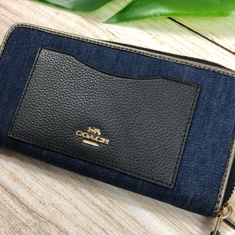 COACH ACCORDION ZIP WALLET  DENIM MULTI/LIGHT GOLD - Picture 2 of 7